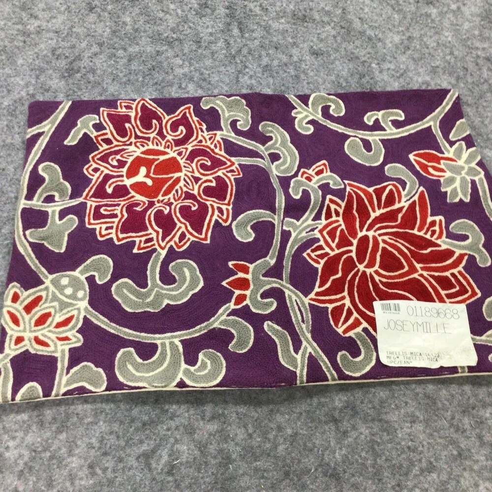 Josey Miller Pillow Sham Trellis Mica Embroidered Wool Cotton Made In India NWT